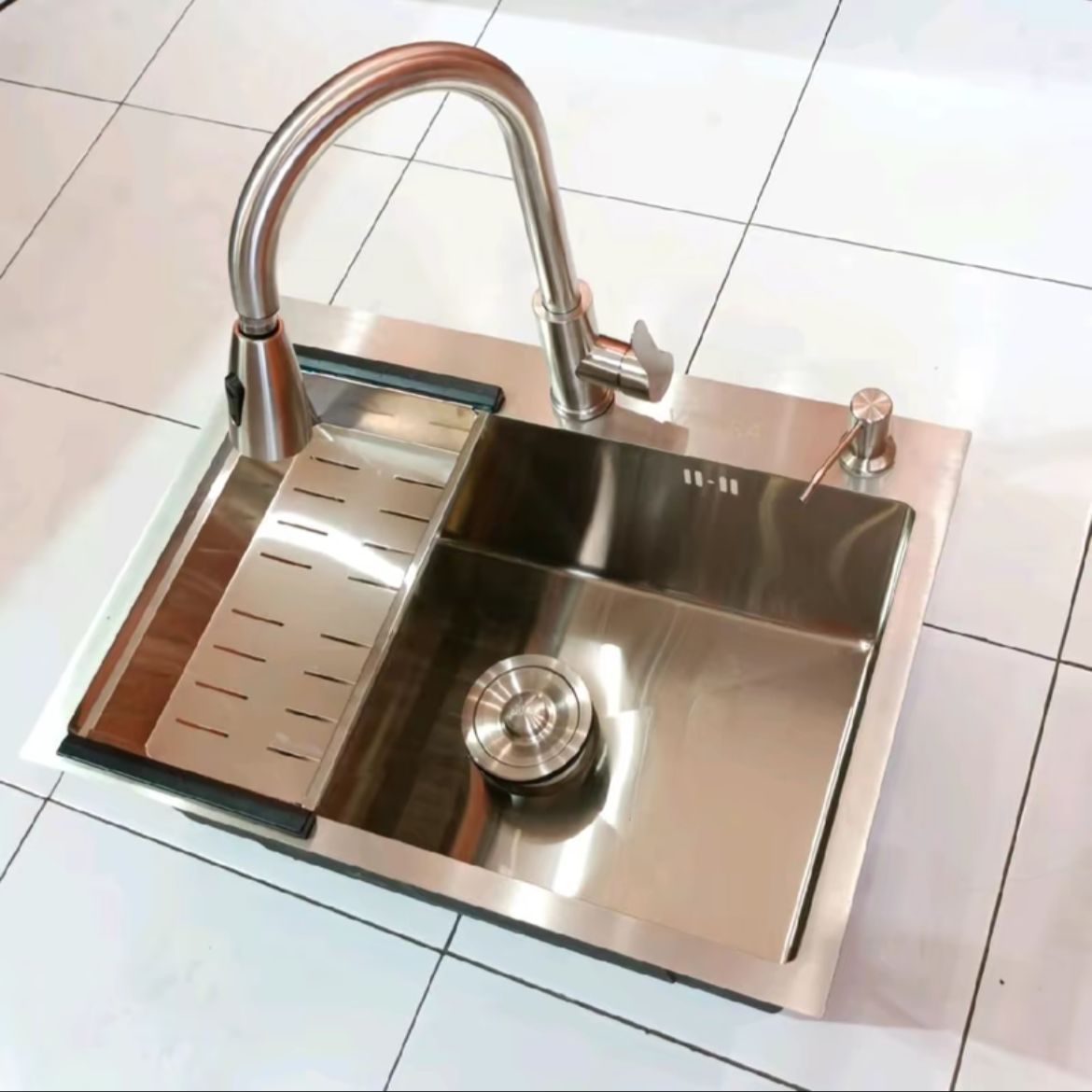 Kitchen Sink 1 Lubang Stainless Steel SUS 304 - Silver Komplit