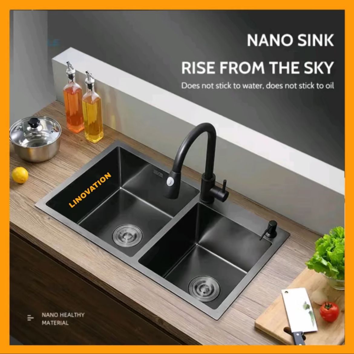 Kitchen Sink Wastafel Cuci Piring 2 lubang Stainless Steel SUS 304 - Black Komplit