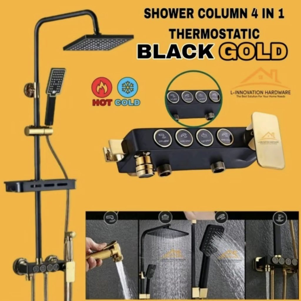 Shower Tiang Coloumn Set (Panas & Dingin) Kuningan Black Gold