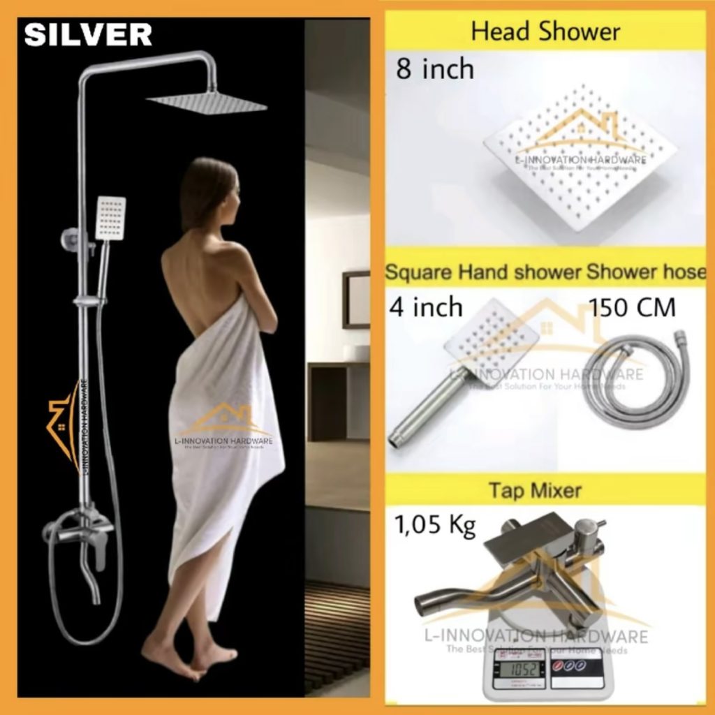 Shower Tiang Set (Panas & Dingin) Full Stainless Steel SUS 304 - Shower Kotak