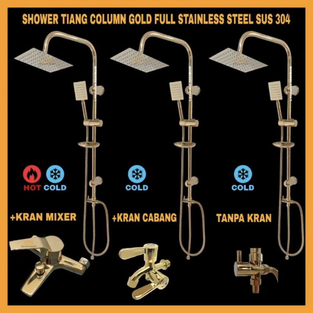 Shower Tiang Coloumn Set (Panas & Dingin) Full Gold Stainless Steel SUS 304