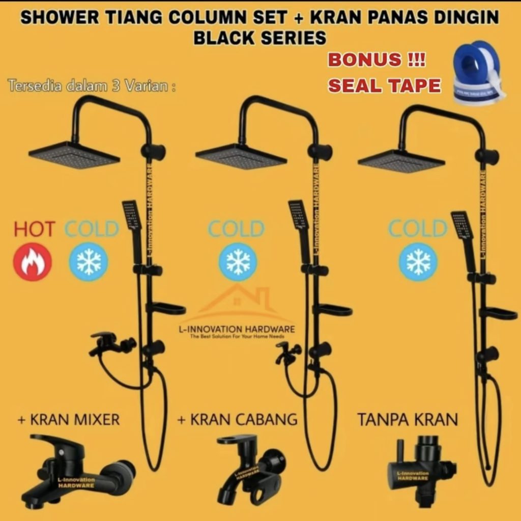 Shower Tiang Coloumn Set (Panas & Dingin) Full Black Stainless Steel SUS 304