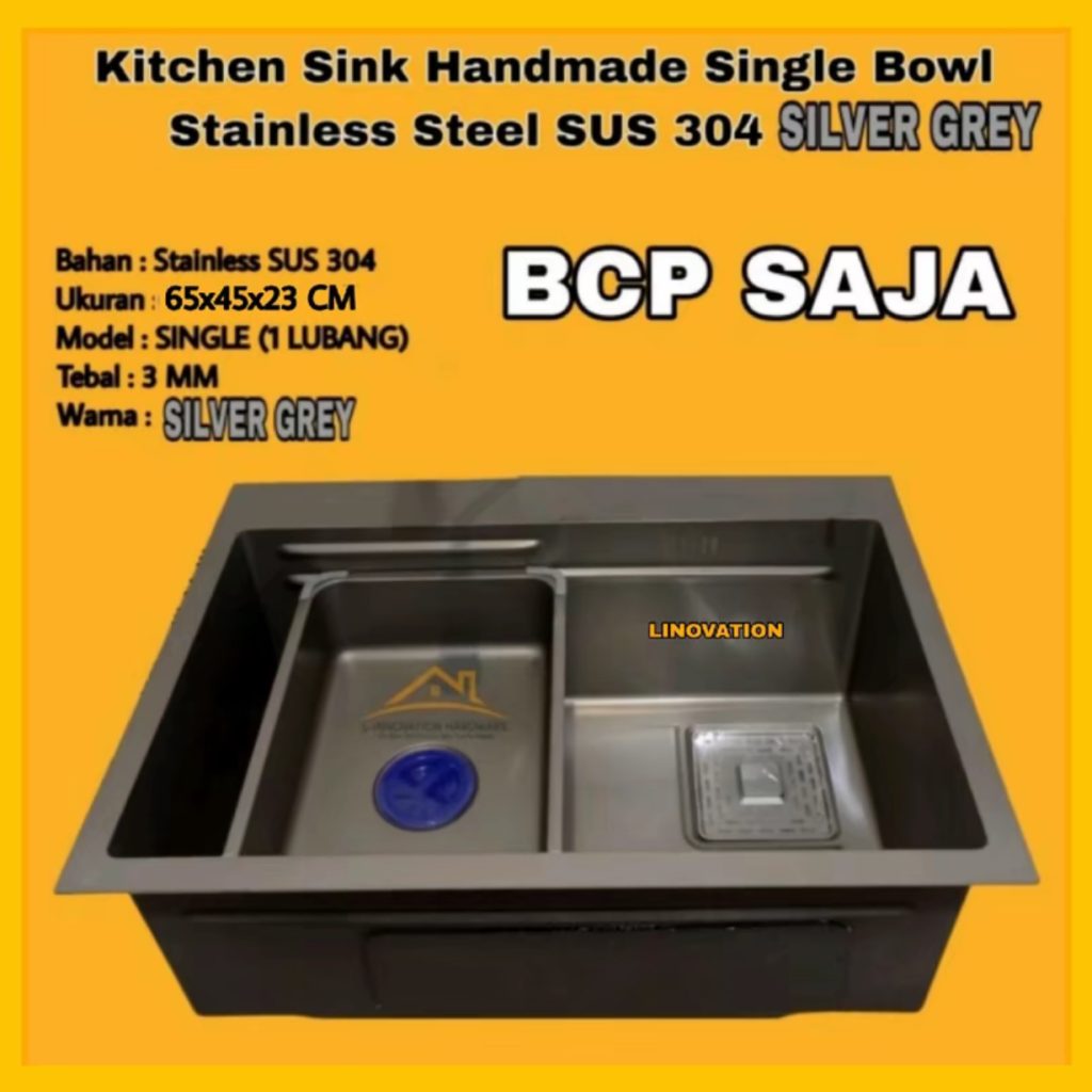 Kitchen Sink Waterfall 6545 1 Lubang  Stainless Steel SUS 304 (BCP Saja)