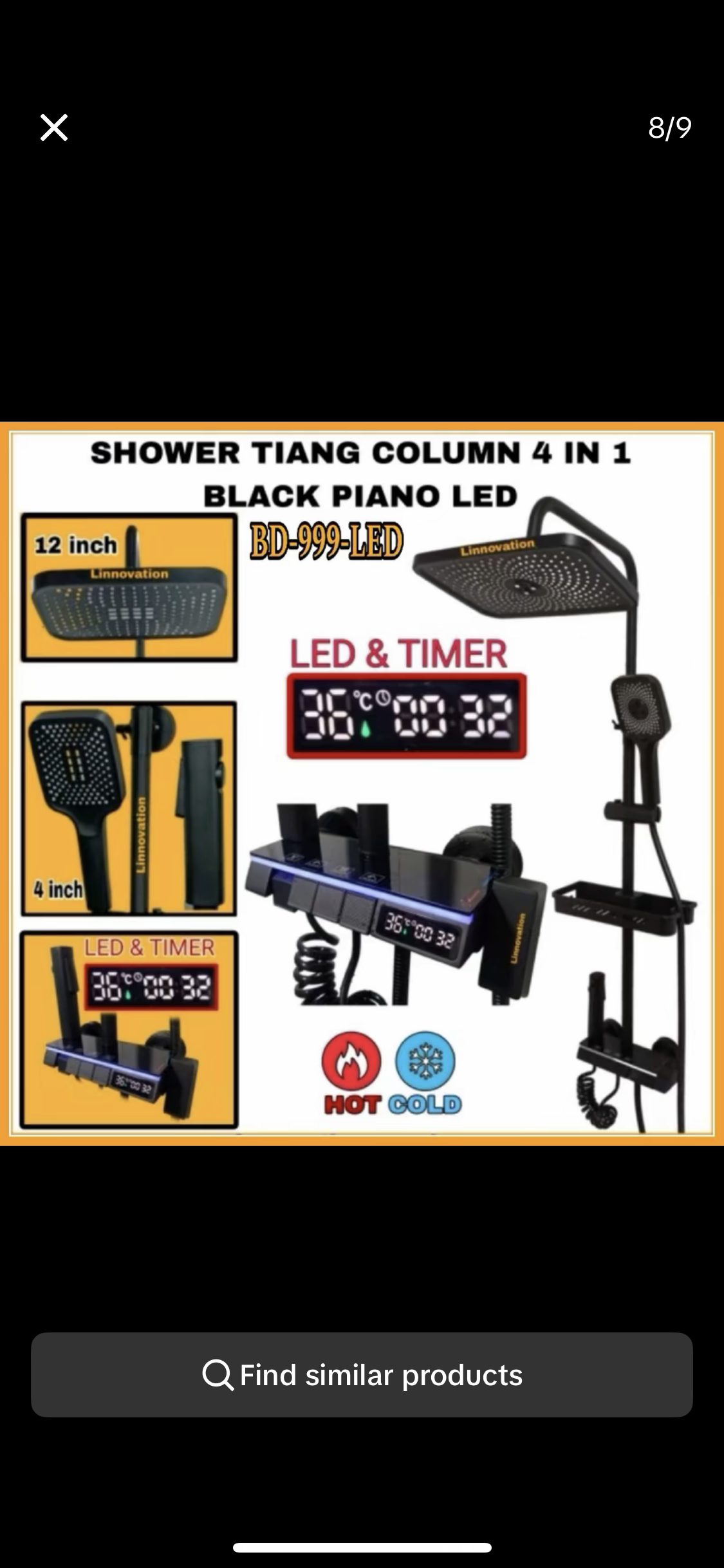 Shower Tiang Set Kran Mixer Tombol Piano LED 4 IN 1 Pipa Selang Keran Air Panas Dingin Kotak Jet