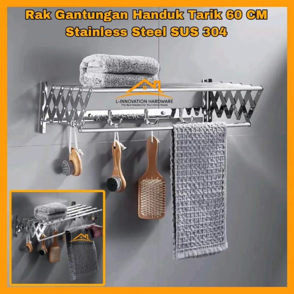 Rak Gantungan Handuk Tarik 60cm Stainless Steel SUS 304