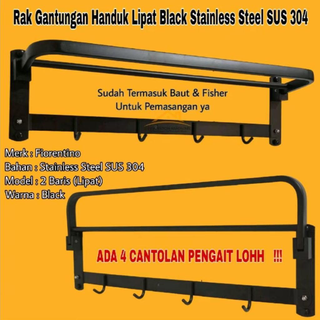 Rak Handuk Stainless Steel SUS 304 - 4 Baris