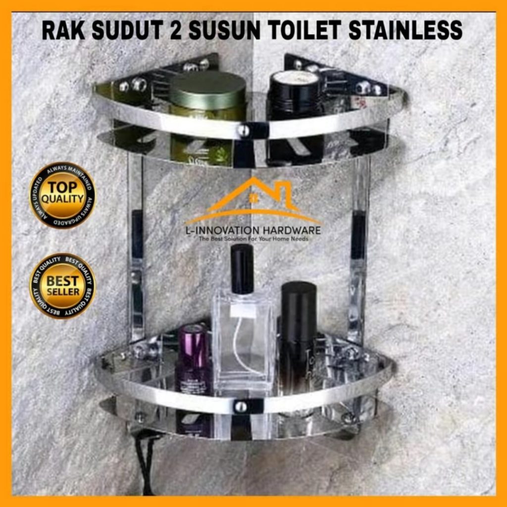 Rak Sudut Tempat Sabun Shampo Toilet Tingkat Stainless Steel SUS 304 (Silver)