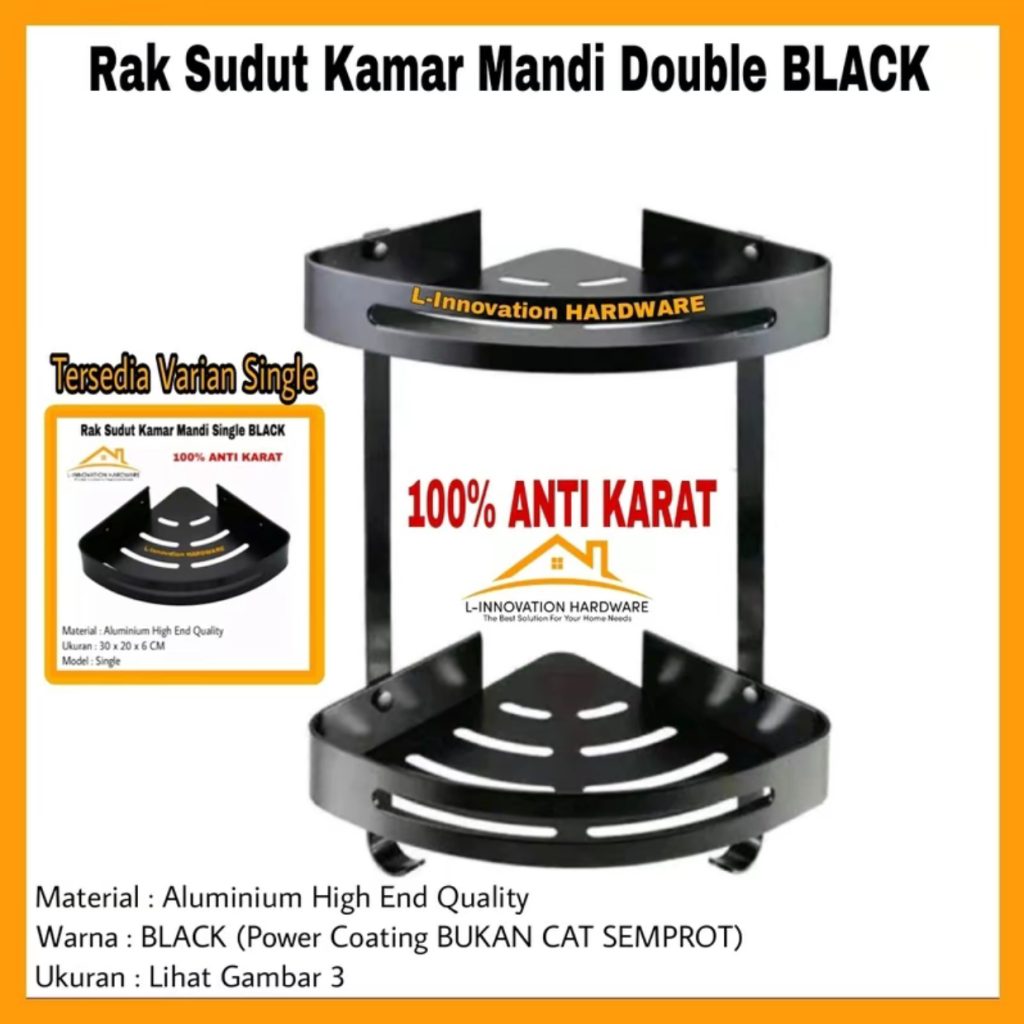 Rak Sudut Tempat Sabun Shampo Toilet Stainless Steel SUS 304 (Black)