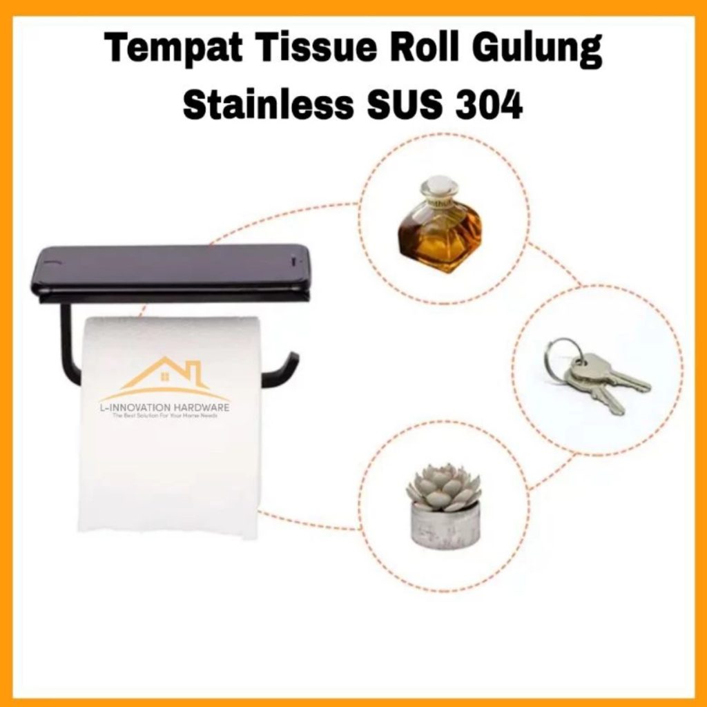 Tempat Tisu Gulung / Toilet paper holder stainless steel SUS 304 Black