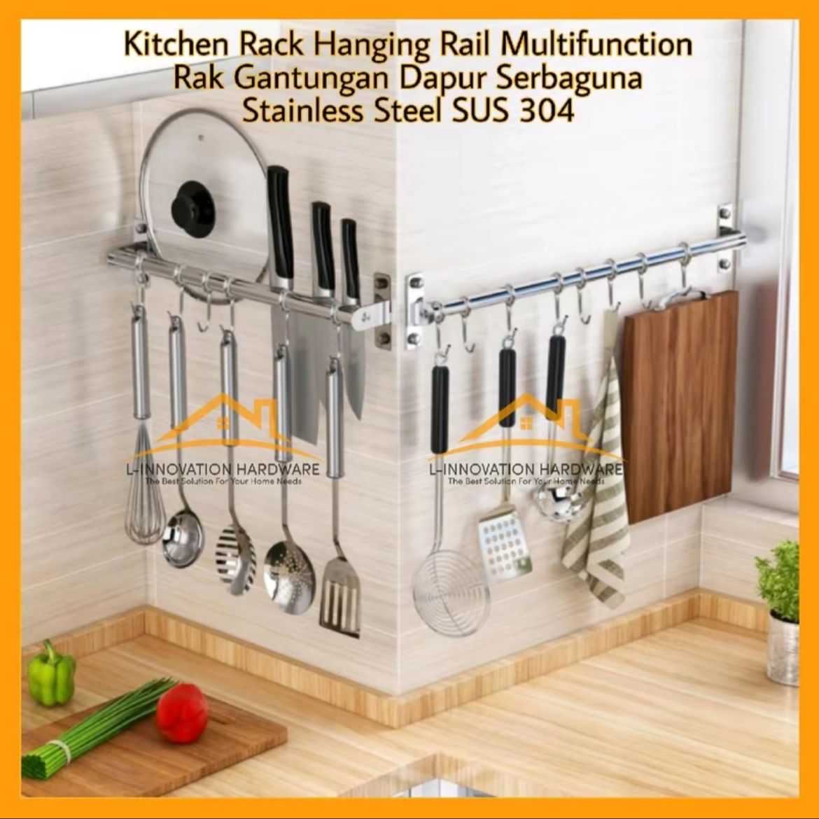 Gantungan Alat Dapur Multifungsi Panci/Pisau Stainless Steel SUS 304 - White