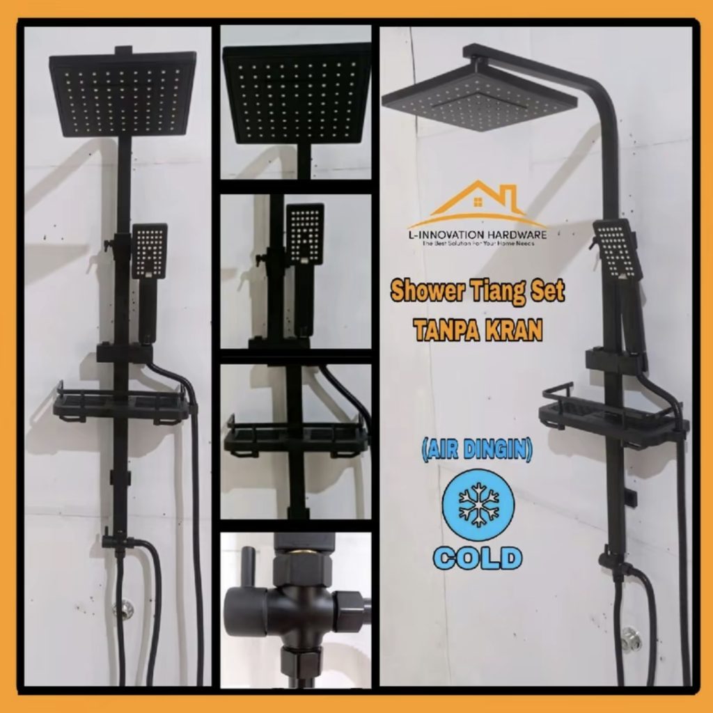 Shower Tiang Coloumn Set Kran Panas & Dingin Kuningan Kotak Hitam