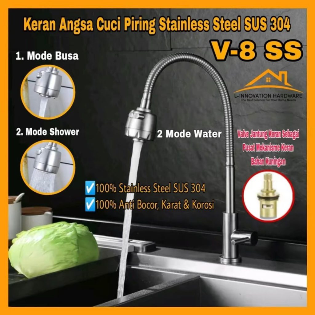 Kran Sink Cuci Piring Angsa Fleksibel Tanam/Meja Stainless Steel SUS 304